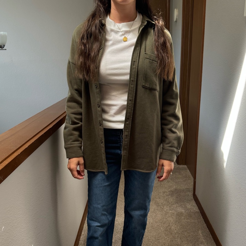 Olive Green Treasure and Bond Women's Shacket, medium